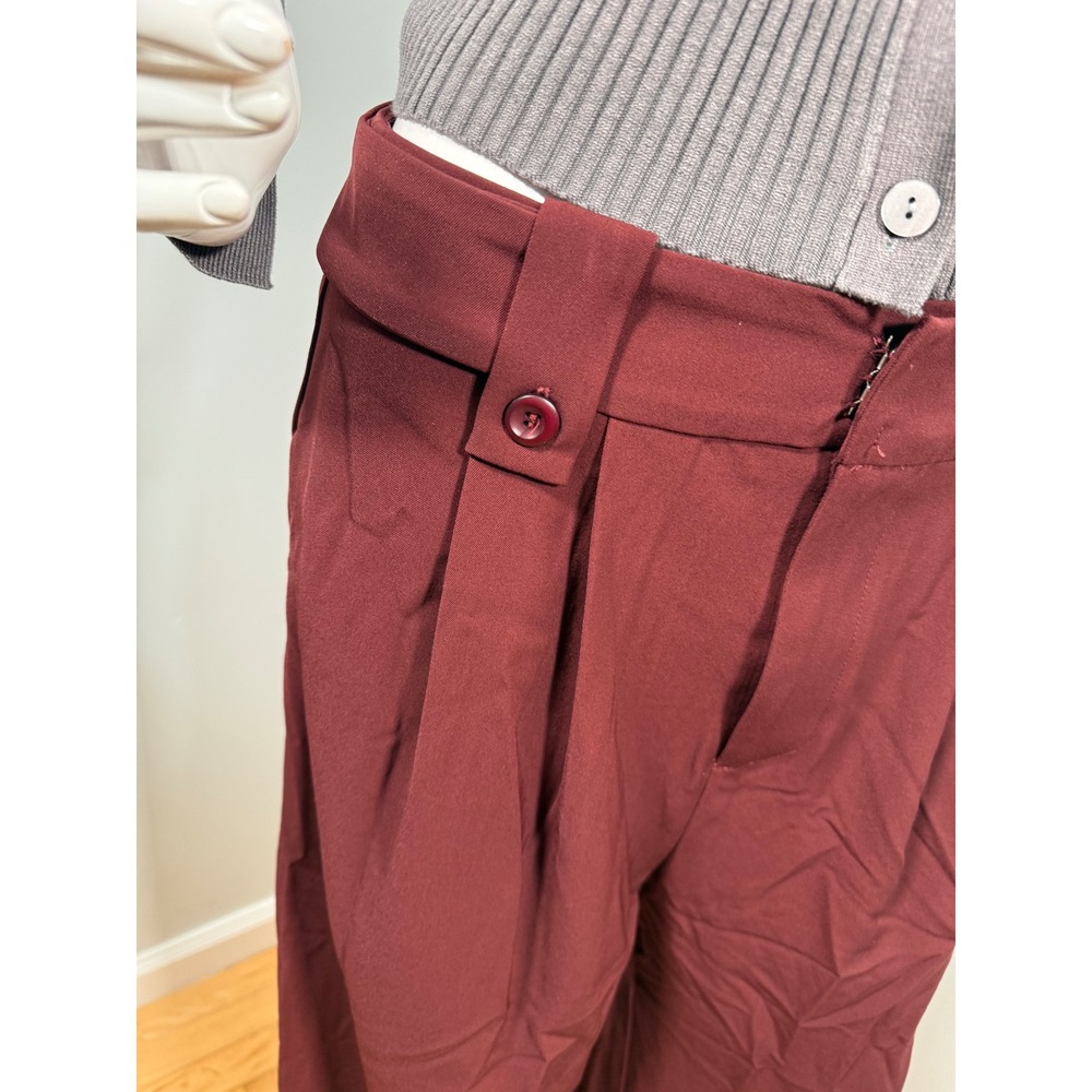 Commense Vintage Pleated Wide-Leg Pants Burgundy size M - Picture 10 of 14